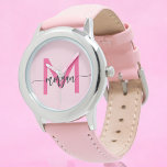 Hot Pink Modern Script Girls Monogram Name Armbanduhr<br><div class="desc">Mit unserer Hot Pink Modern Script Girls Monogram Name Watch mit Eleganz ergänzen! Dieses stilvolle Uhrwerk besticht durch ein lebendiges, heiß rosa Gesicht, das mit Ihrem Namen in einem schicken, modernen Drehbuch für ein einzigartiges, individuelles Aussehen personalisiert ist. Perfekt um jedem Outfit einen Pop Farbe hinzuzufügen, kombiniert es Mode mit...</div>