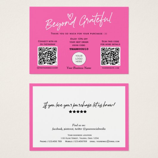 Hot Pink Modern Script QR Code danke Karte (Vorne & Hinten)