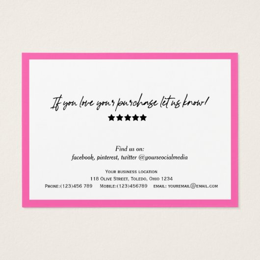 Hot Pink Modern Script QR Code danke Karte (Rückseite)