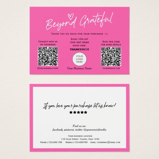 Hot Pink Modern Script QR Code danke Karte (Vorne & Hinten)