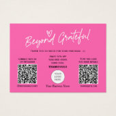Hot Pink Modern Script QR Code danke Karte (Vorderseite)