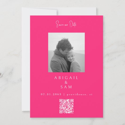 Hot Pink Modern Simplicity B/W Photo  Save The Date (Vorderseite)