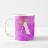 Hot Pink Modern Watercolor Girl Monogram Kaffeetasse (Links)