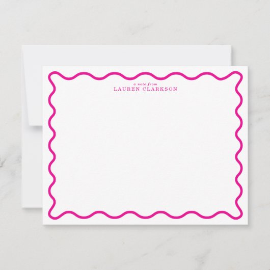 Hot Pink Modern Wavy Border Note Card Einladung (Vorderseite)