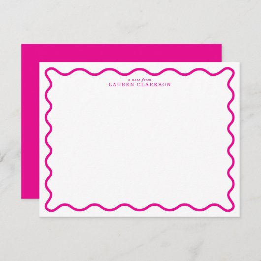 Hot Pink Modern Wavy Border Note Card Einladung (Vorne/Hinten)