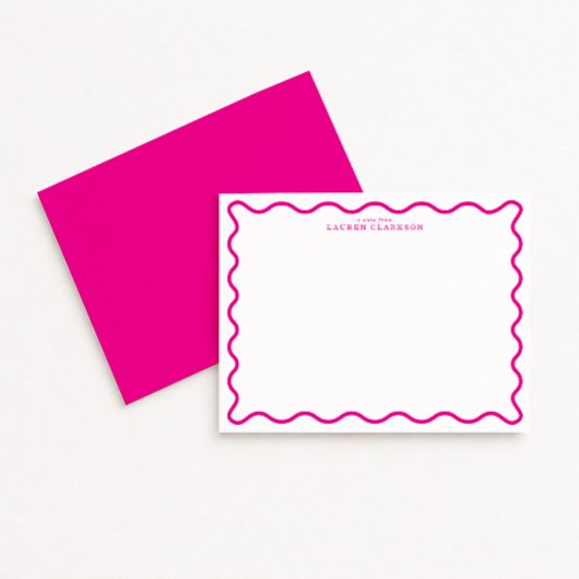 Hot Pink Modern Wavy Border Note Card Einladung