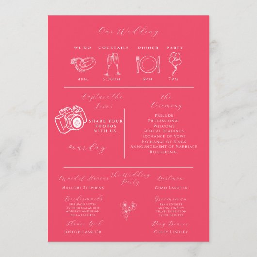 Hot Pink Modern Wedding Infografic Programm (Rückseite)
