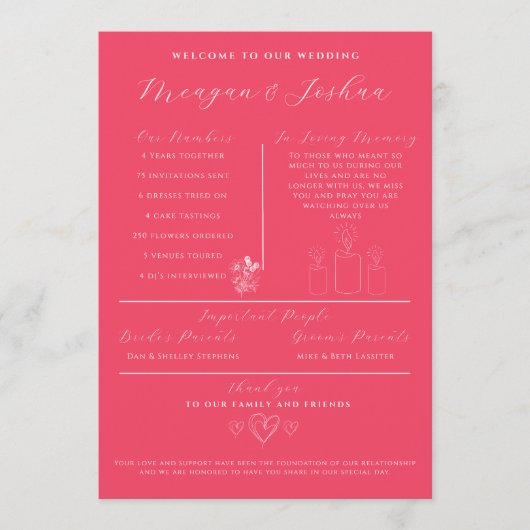 Hot Pink Modern Wedding Infografic Programm (Vorderseite)