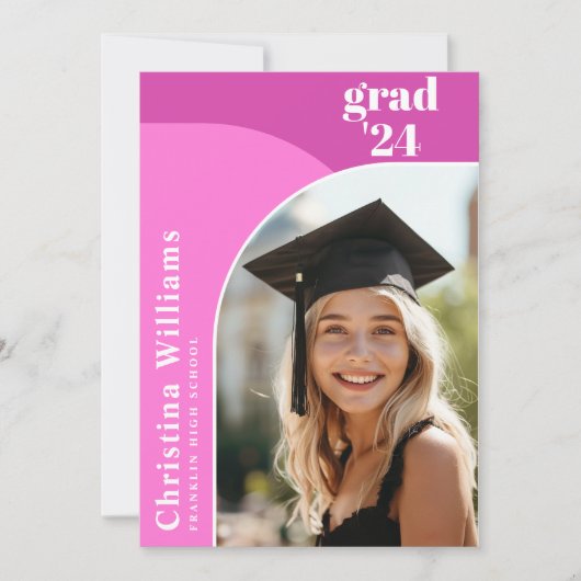 Hot Pink Moderne Elegante Arch Foto Abschluss Ankündigung (Vorderseite)