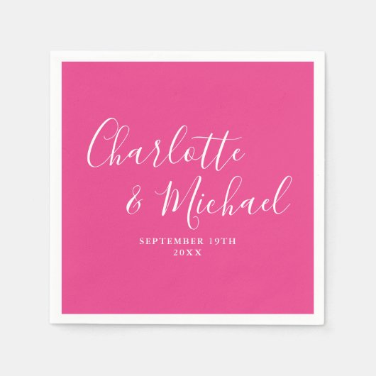 Hot Pink Moderne, elegante Unterschrift Hochzeit Serviette (Vorderseite)