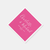Hot Pink Moderne, elegante Unterschrift Hochzeit Serviette (Ecke)