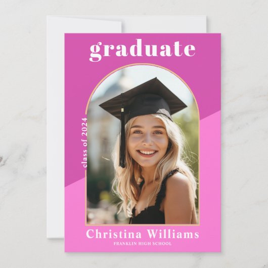 Hot Pink Moderne Foto Arch Graduation Party Einladung (Vorderseite)