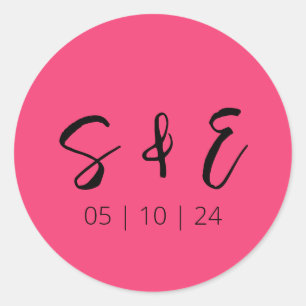 Hot Pink Moderne Fun-Hochzeit Runder Aufkleber