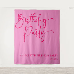 Hot Pink Moderne Minimalistische Geburtstagsparty Wandteppich