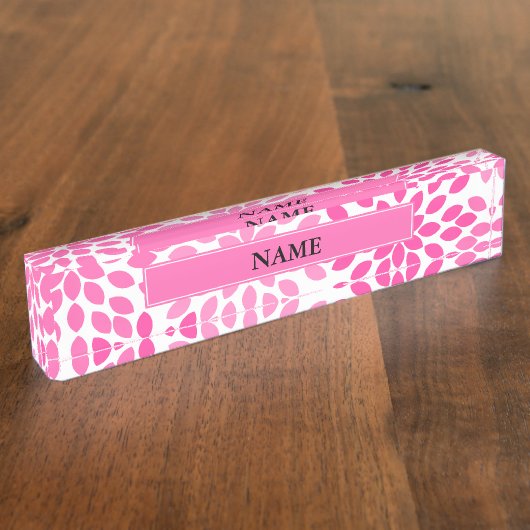 Hot Pink Modernes Blumenmuster Namensplakette (Seite)