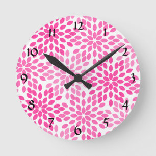 Hot Pink Modernes Blumenmuster Runde Wanduhr