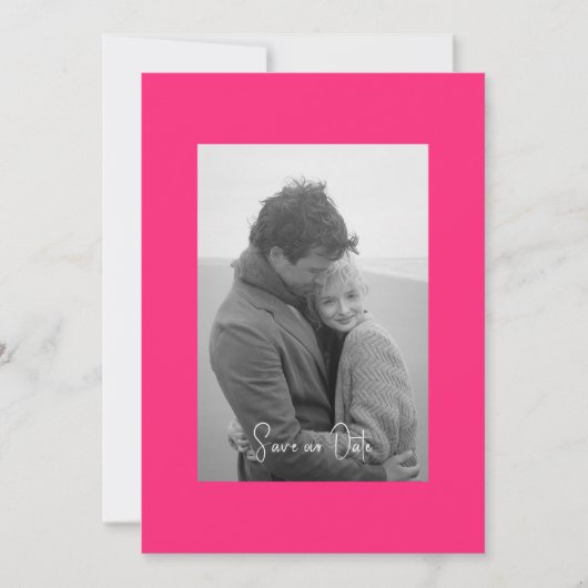 Hot Pink Modernes, einfaches B/W-Foto Save The Date (Vorderseite)