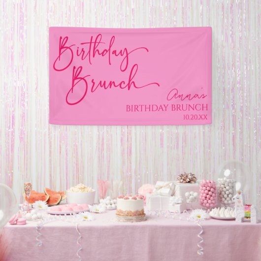 Hot Pink Modernes Minimalistisches Birthday Brunch Banner (Party)