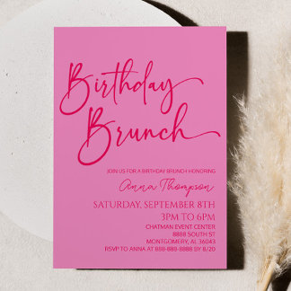 Hot Pink Modernes Minimalistisches Birthday Brunch Einladung
