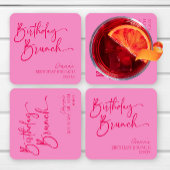 Hot Pink Modernes Minimalistisches Birthday Brunch Rechteckiger Pappuntersetzer