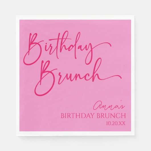 Hot Pink Modernes Minimalistisches Birthday Brunch Serviette (Vorderseite)