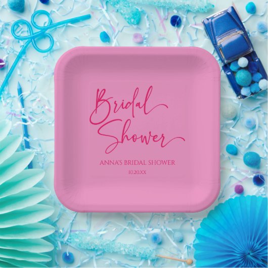 Hot Pink Modernes Minimalistisches Brautparty Pappteller (Party)