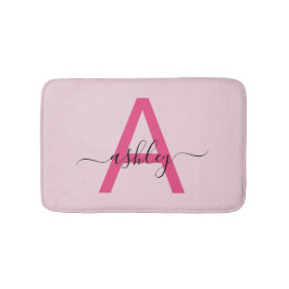 Hot Pink Monogram Girl's Dorm Room Badematte