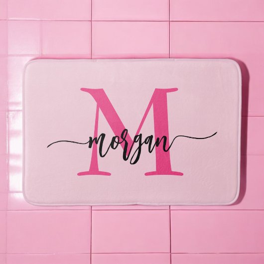Hot Pink Monogram Girl's Dorm Room Badematte