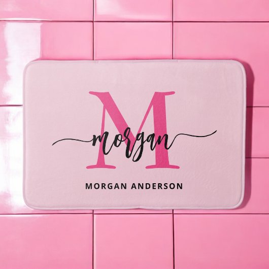 Hot Pink Monogram Girl's Dorm Room Badematte