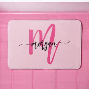 Hot Pink Monogram Girl's Dorm Room Badematte