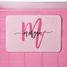 Hot Pink Monogram Girl's Dorm Room Badematte