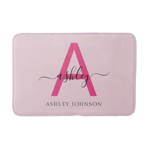 Hot Pink Monogram Girl's Dorm Room Badematte