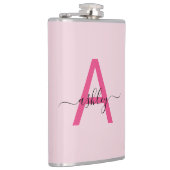 Hot Pink Monogram Girl's Junggeselinnen-Abschied Flachmann (Rechts)