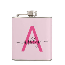 Hot Pink Monogram Girl's Junggeselinnen-Abschied Flachmann