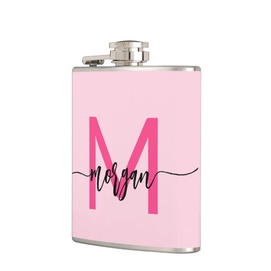 Hot Pink Monogram Girl's Junggeselinnen-Abschied Flachmann (Links)
