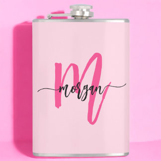 Hot Pink Monogram Girl's Junggeselinnen-Abschied Flachmann
