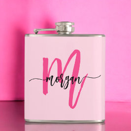 Hot Pink Monogram Girl's Junggeselinnen-Abschied Flachmann