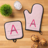Hot Pink Monogram Girl's Kitchen Script Ofenhandschuh & Topflappen-Set (Oben Unten)