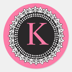Hot-Pink-Monogram-K-Lilie-Hochzeitsticker Runder Aufkleber
