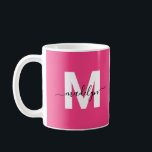 Hot Pink Monogram Kaffeetasse<br><div class="desc">Personalized Modern Glamorous Magenta Hot Pink Initial Name Monogram Coffee Mug. This stylish mug combines a modern minimalist vibe with a glamorous, personal touch, perfect for any coffee or tea lover. Featuring bold white initials on a vibrant magenta hot pink background and your name in sleek black typography, the luxury...</div>