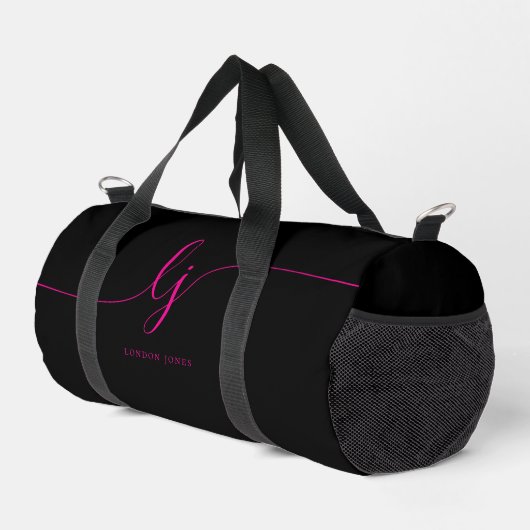 Hot Pink Monogram Modern Girl's Script Initials Duffle Bag (Rechte Ecke)