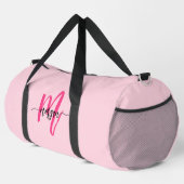 Hot Pink Monogram Name Girl's Script Sports Duffle Bag (Rechte Ecke)