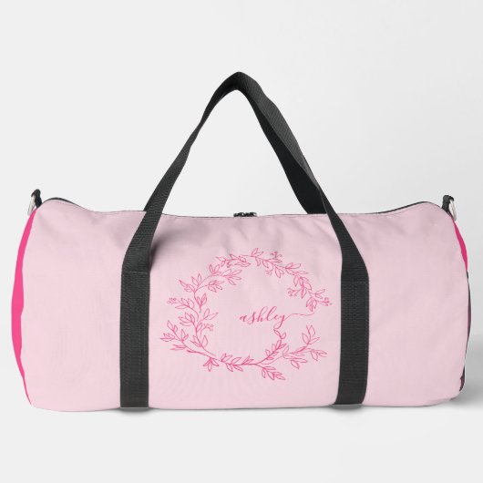 Hot Pink Monogram Name Girl's Script Sports Duffle Bag (Vorderseite)