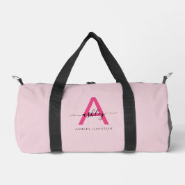 Hot Pink Monogram Name Girl's Script Sports Duffle Bag