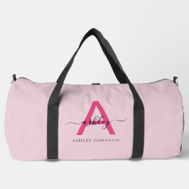 Hot Pink Monogram Name Girl's Script Sports Duffle Bag