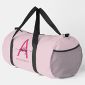 Hot Pink Monogram Name Girl's Script Sports Duffle Bag (Rechte Ecke)