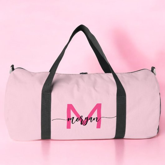 Hot Pink Monogram Name Girl's Script Sports Duffle Bag
