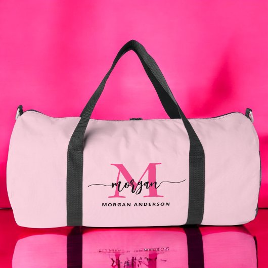 Hot Pink Monogram Name Girl's Script Sports Duffle Bag