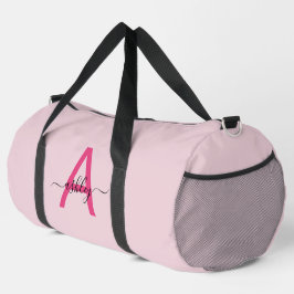 Hot Pink Monogram Name Girl's Script Sports Duffle Bag