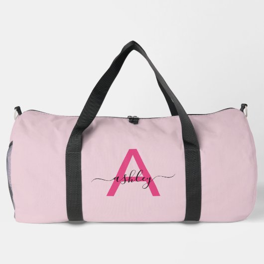 Hot Pink Monogram Name Girl's Script Sports Duffle Bag (Rückseite)